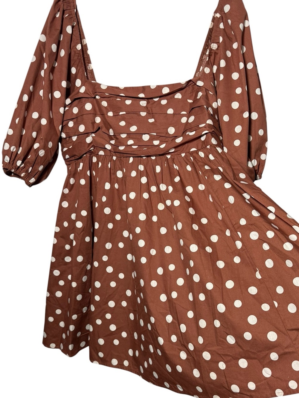 Abercrombie Emerson Dress Puff Sleeve Mini Dress Rust White Polka Dot XL Tall - Picture 8 of 10